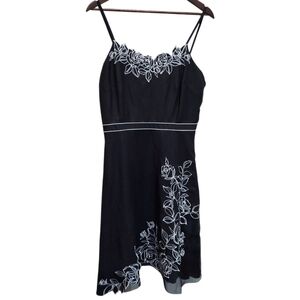 Yves Cossette Depeche Floral Embroidered Strappy Linen Blend Dress Fit and Flare